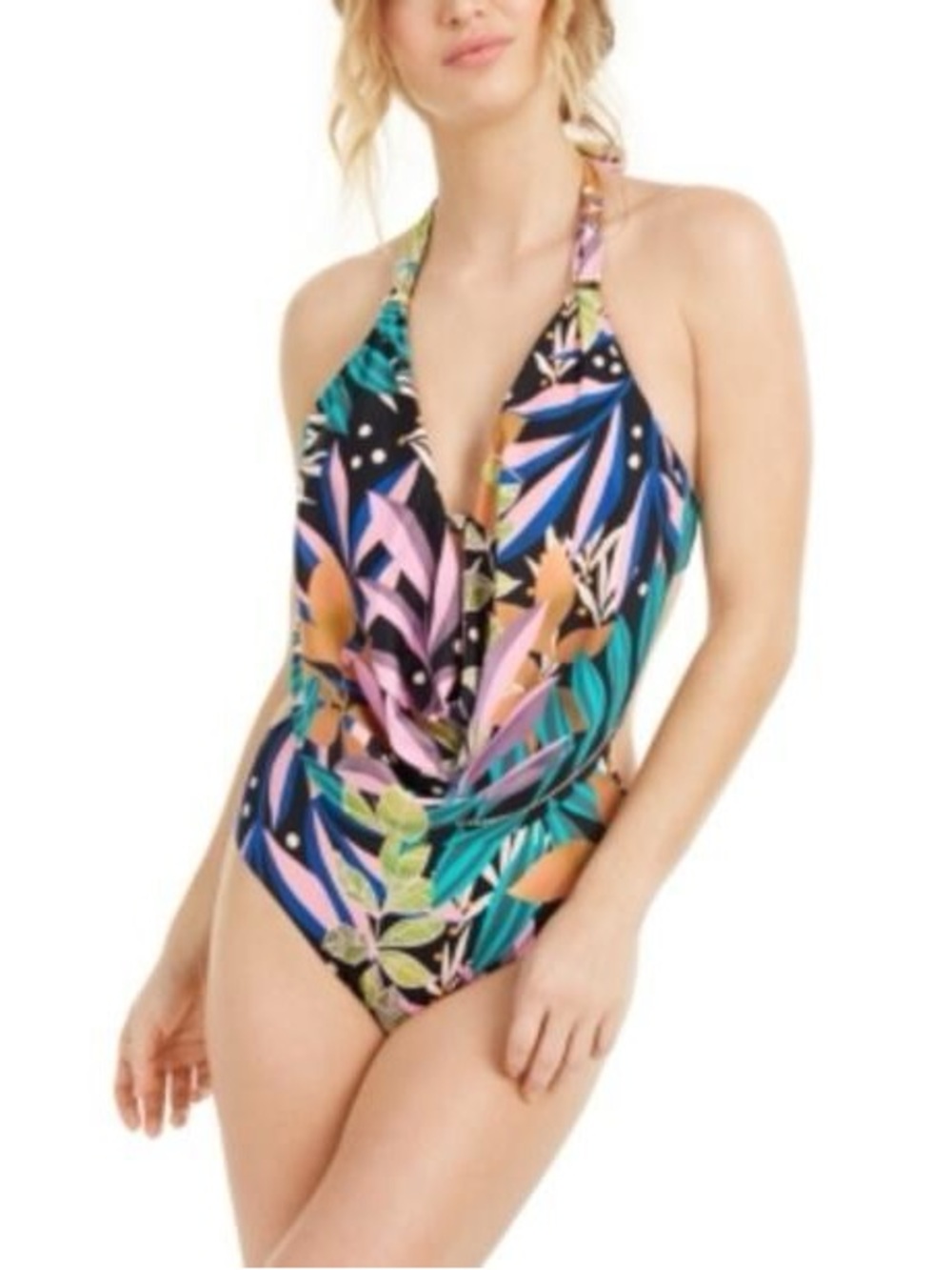 Bar Iii Hidden Jungle Printed Cowl-Neck One-Piece Swimsuit XL Open Back